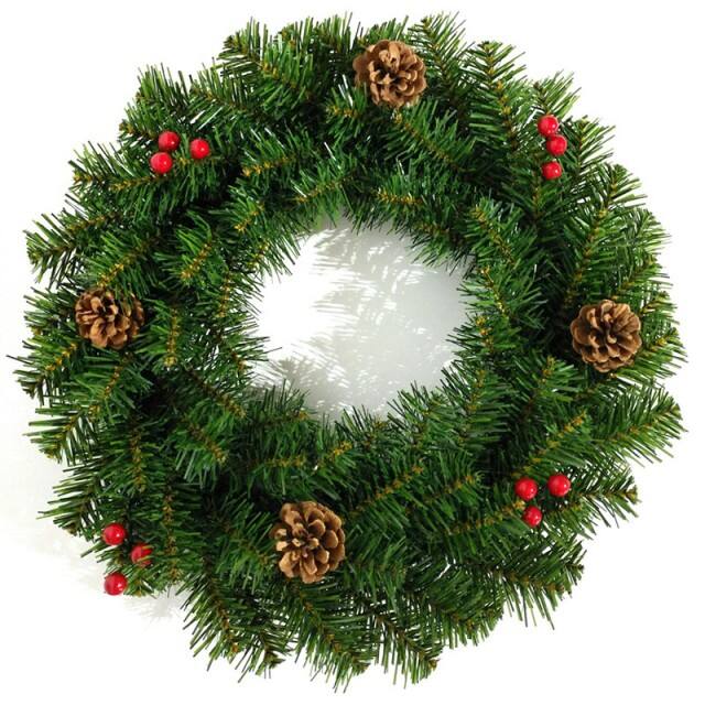 New Natural Style 40cm PVC+PE+Pine Needle Mixed Christmas Wreath Red Berry Pine Cone for Home Party Decorations Xmas Festive manufacture