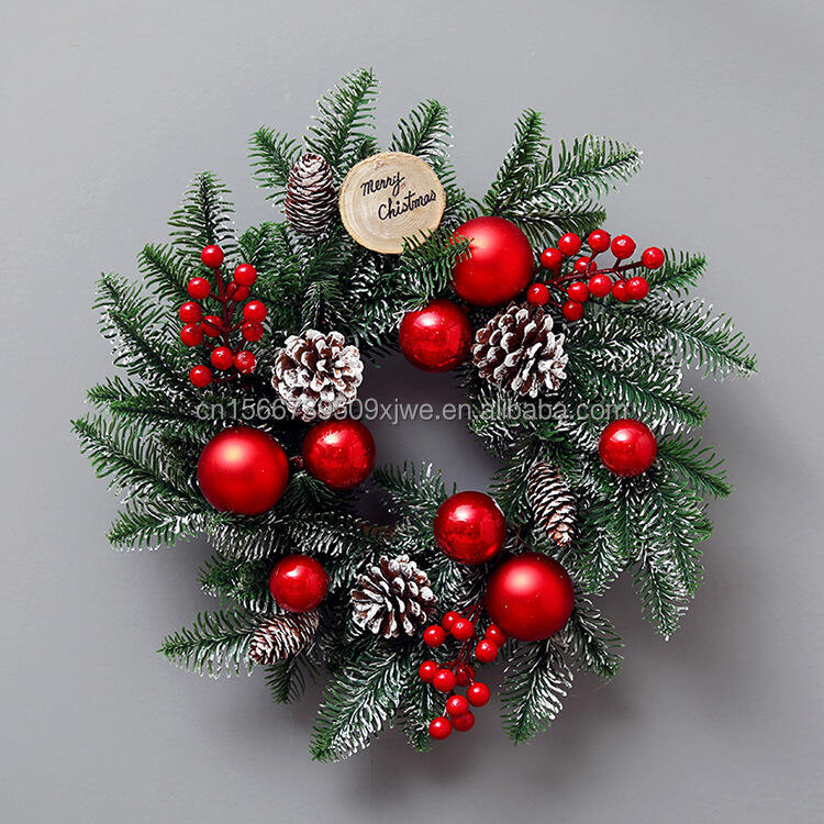 Christmas Decor Supplies Luxury 50cm Red Christmas Wreath Eco-Friendly PE & Cloth with PVC & Rattan Decorated Christmas Wreath manufacture