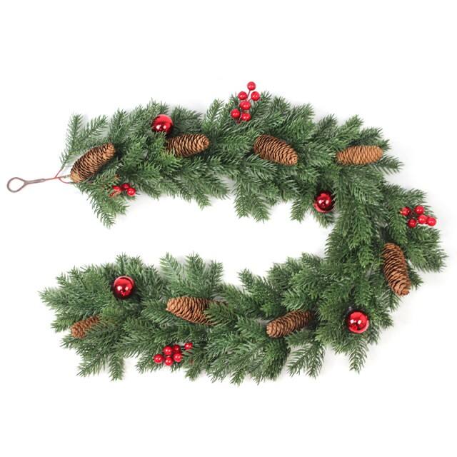 Wholesale Long Christmas Garland with Shiny Red Ball Mini Red Berry 120*20*12cm PE Material Mini Red Berry Christmas Decorations supplier