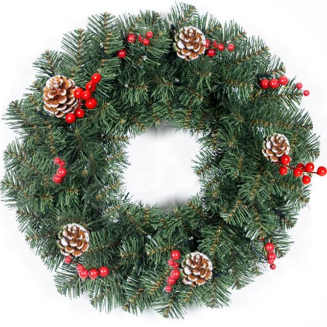 New Natural Style 40cm PVC+PE+Pine Needle Mixed Christmas Wreath Red Berry Pine Cone for Home Party Decorations Xmas Festive manufacture