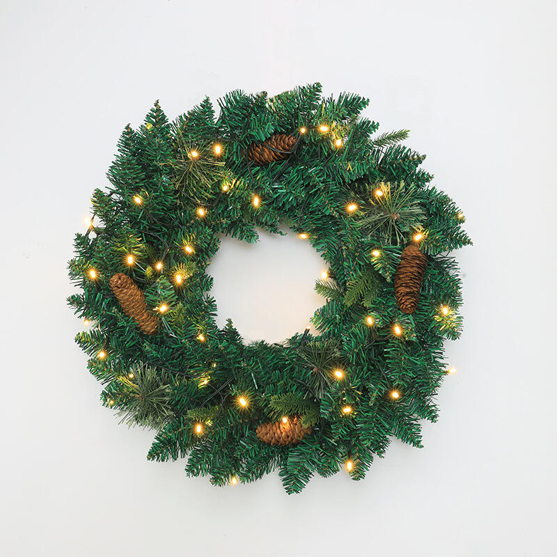 New Natural Style 40cm PVC+PE+Pine Needle Mixed Christmas Wreath Red Berry Pine Cone for Home Party Decorations Xmas Festive supplier