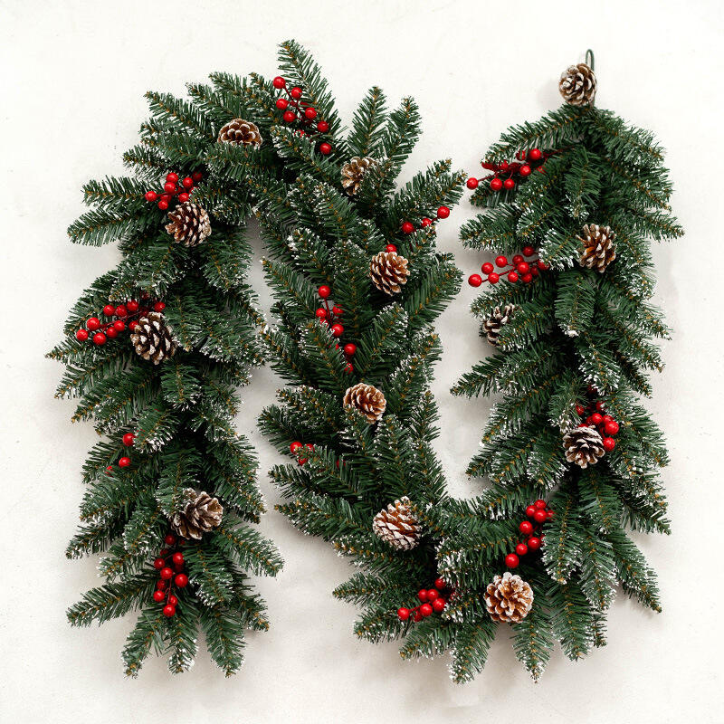 Wholesale Long Christmas Garland with Shiny Red Ball Mini Red Berry 120*20*12cm PE Material Mini Red Berry Christmas Decorations supplier