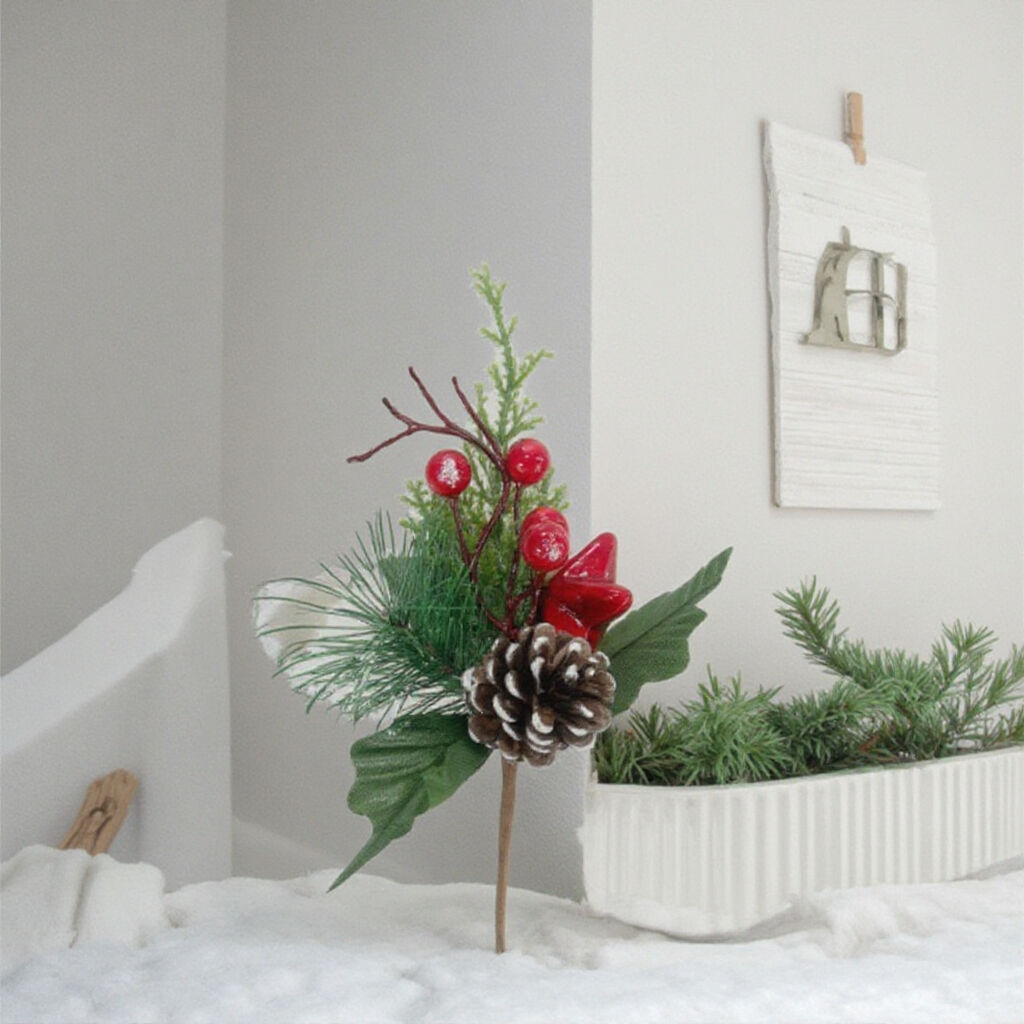 Hot Sale 20cm Christmas Tree Decor Picks for Amazon Exclusive Leaf-Shaped Berry and Pine Cone Ornaments for Xmas Decoration supplier