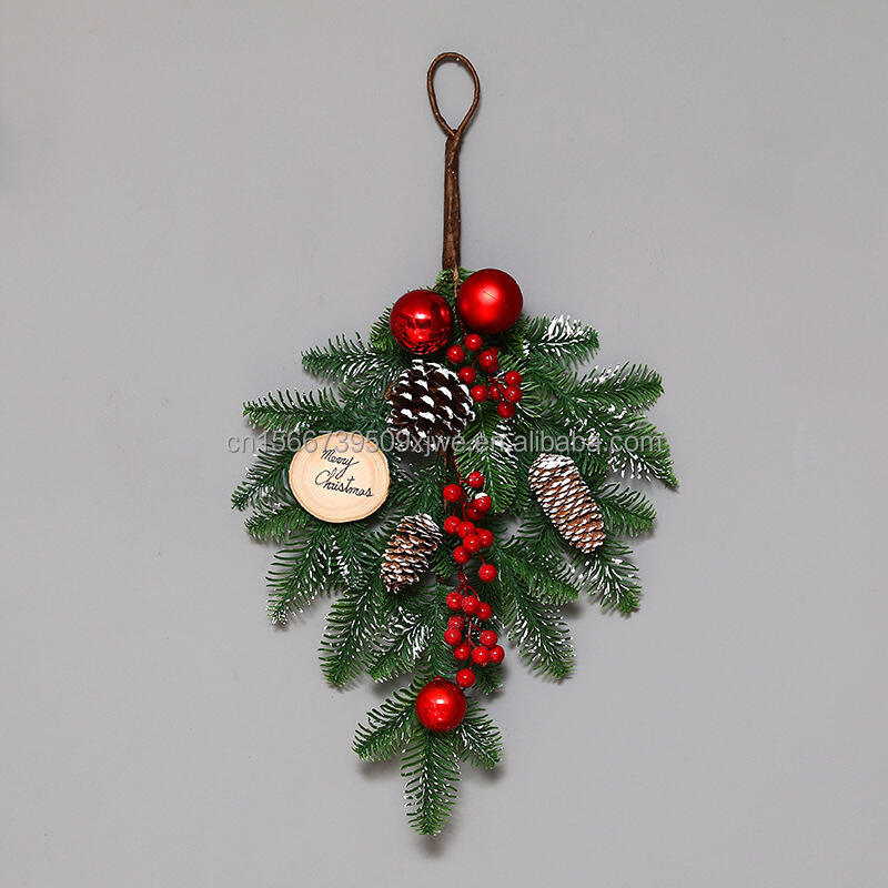 Christmas Decor Supplies Luxury 50cm Red Christmas Wreath Eco-Friendly PE & Cloth with PVC & Rattan Decorated Christmas Wreath factory