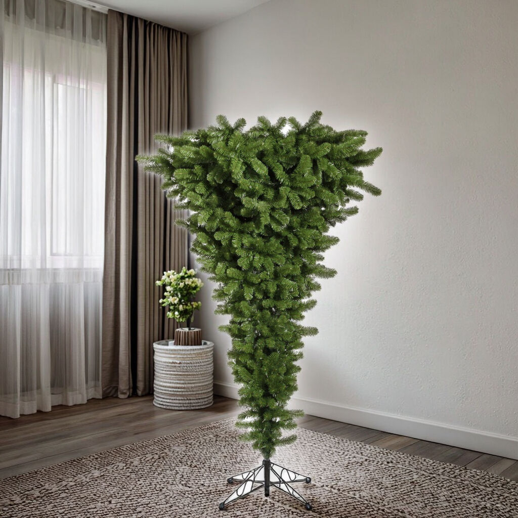 Direct Factory Sale Green Full PVC Inverted Tree Christmas Decoration Personalized Indoor Simple Iron Christmas Tree supplier