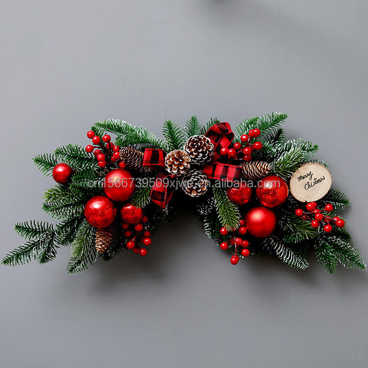 Christmas Decor Supplies Luxury 50cm Red Christmas Wreath Eco-Friendly PE & Cloth with PVC & Rattan Decorated Christmas Wreath manufacture