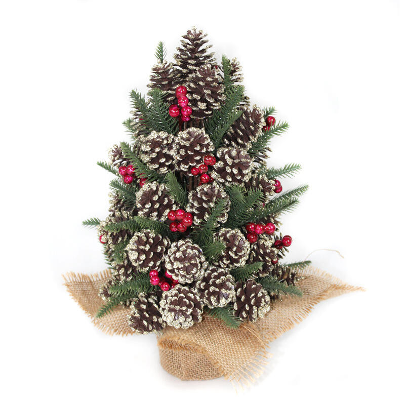 For Amazon Best Seller 14*14*21cm PE & Pine Cone Christmas Table Top Tree Indoor Xmas Home Day Decoration factory