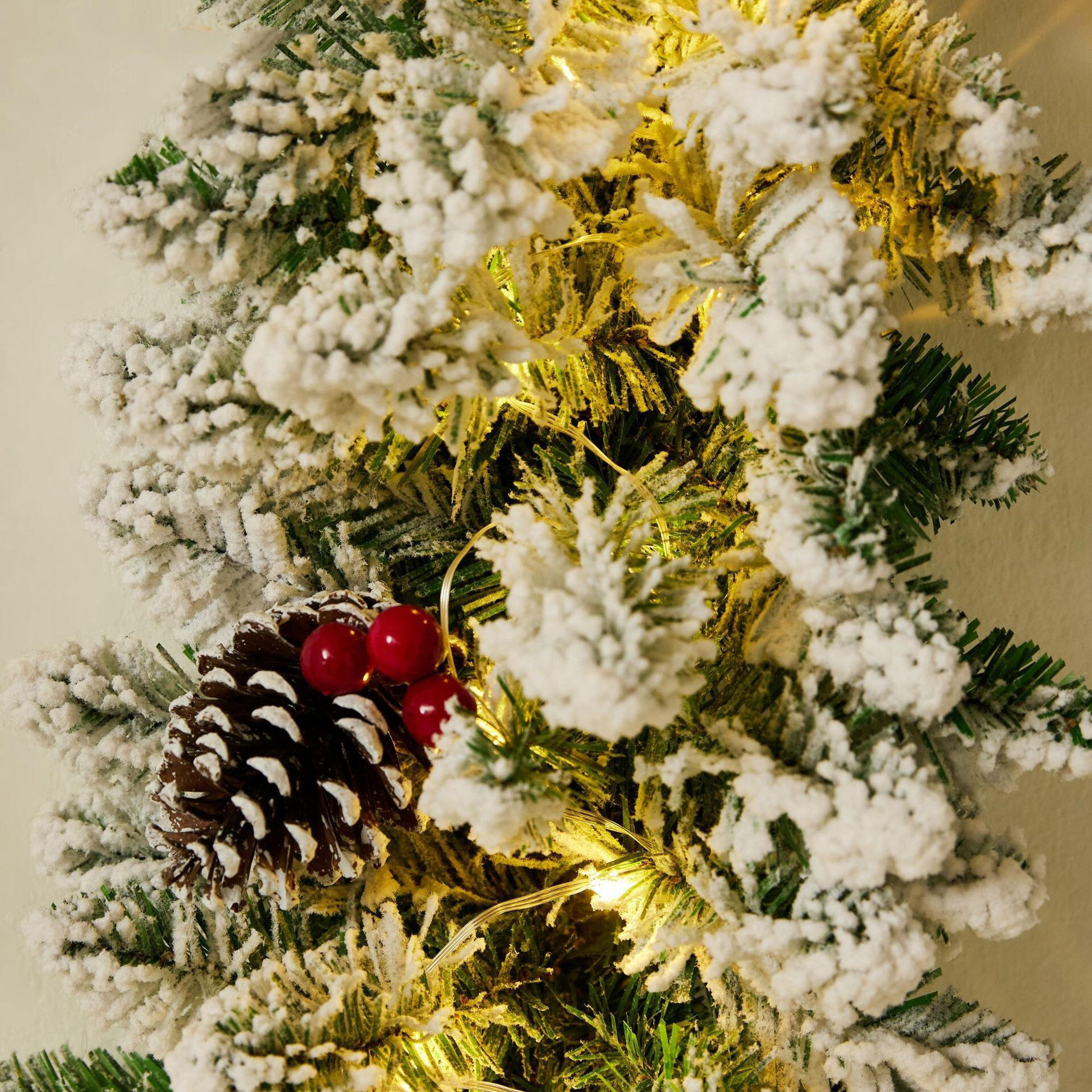 Promotional 200*30cm Christmas Garland with Natural Pine Cones & Red Berries for Xmas Decorations White Snow Accent manufacture