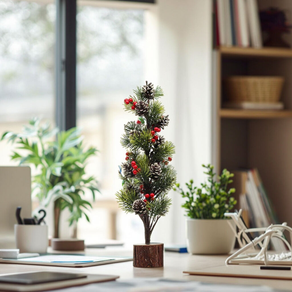 Yiwu Factory Wholesale Indoor Christmas Decorations 11*11*42cm PE & Pine Cone Tree Shape Red Berry Xmas Ornaments for Table Top factory