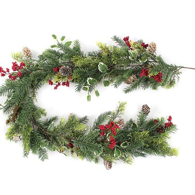 150*30*8cm Festive Pinecone Berry Christmas Decorations Decorated PE Garland with Pine Cone Red Berry Christmas Decorations manufacture