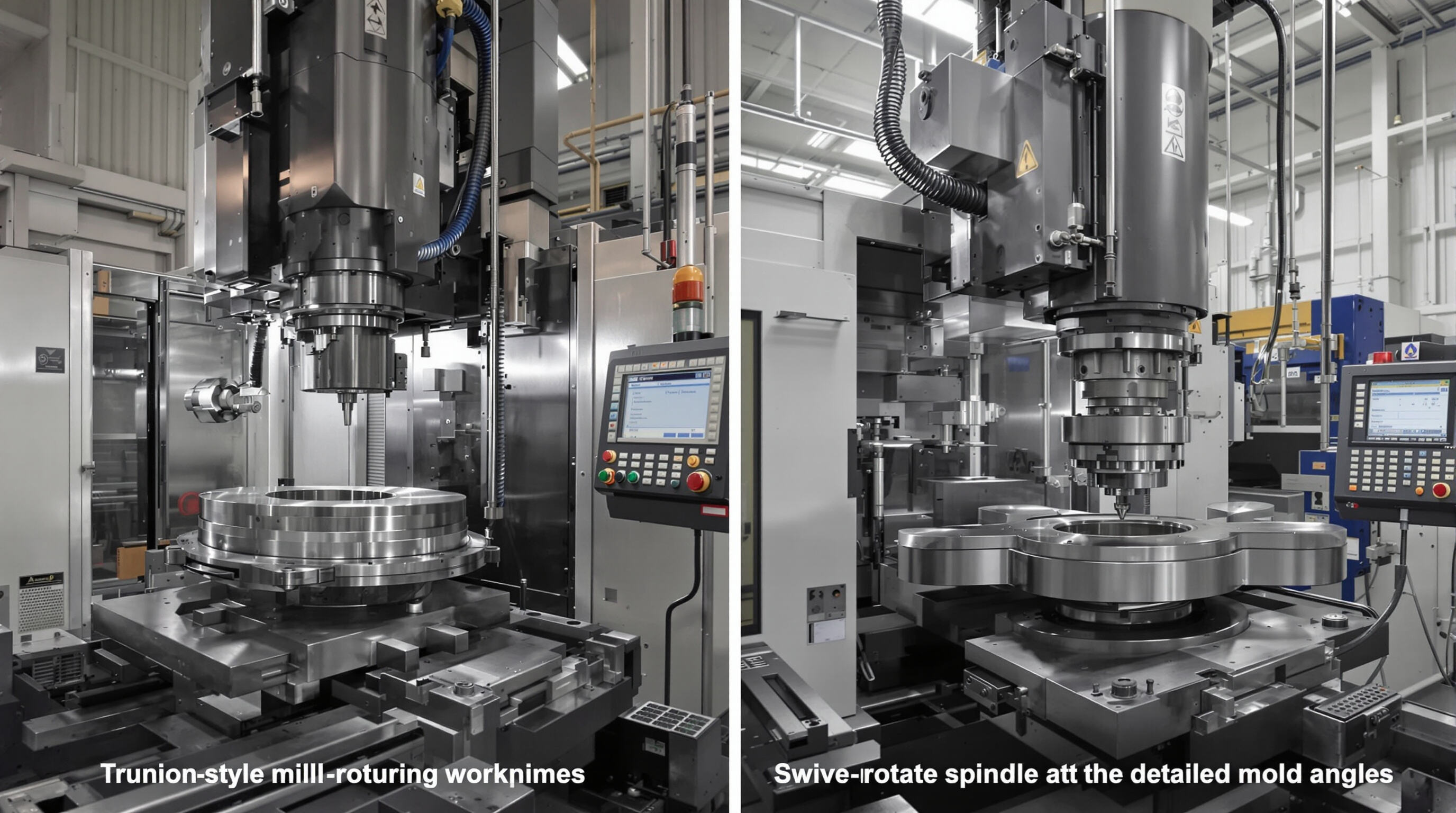 Comparison of trunnion-style and swivel-rotate spindle 5 axis mills operating on metal components