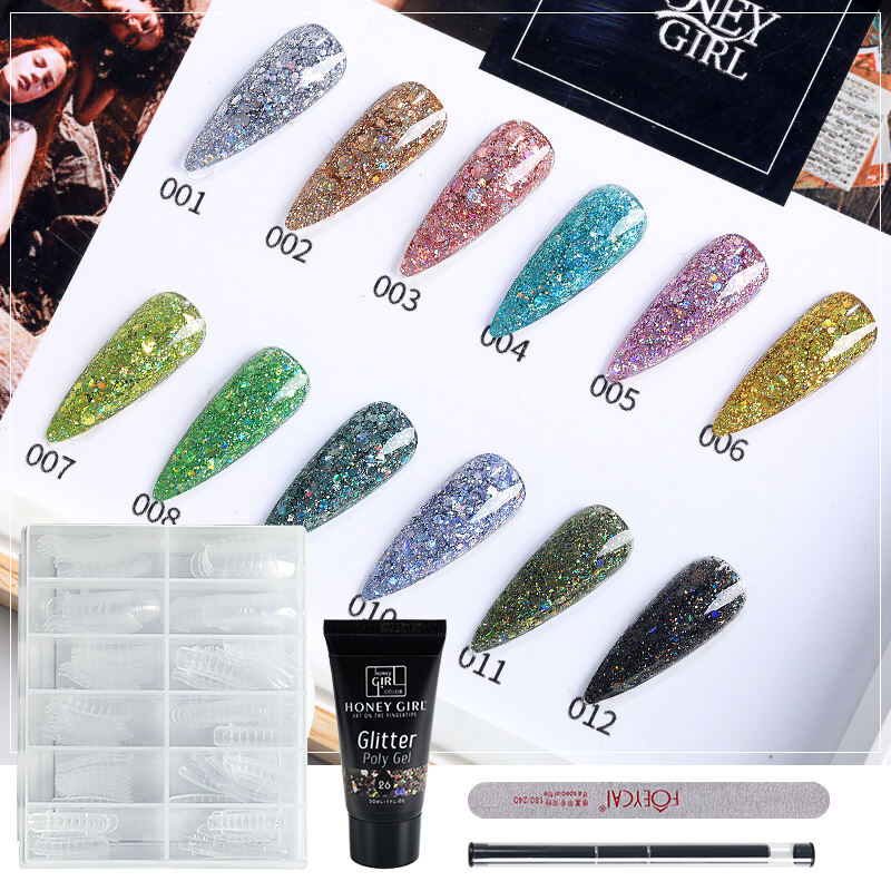 Free Samples Artist Acrylic Gel extension 12 Colors Nails Glitter Polish Poly Uv Gel Poly Nail Gel Kit OEM Private Label supplier