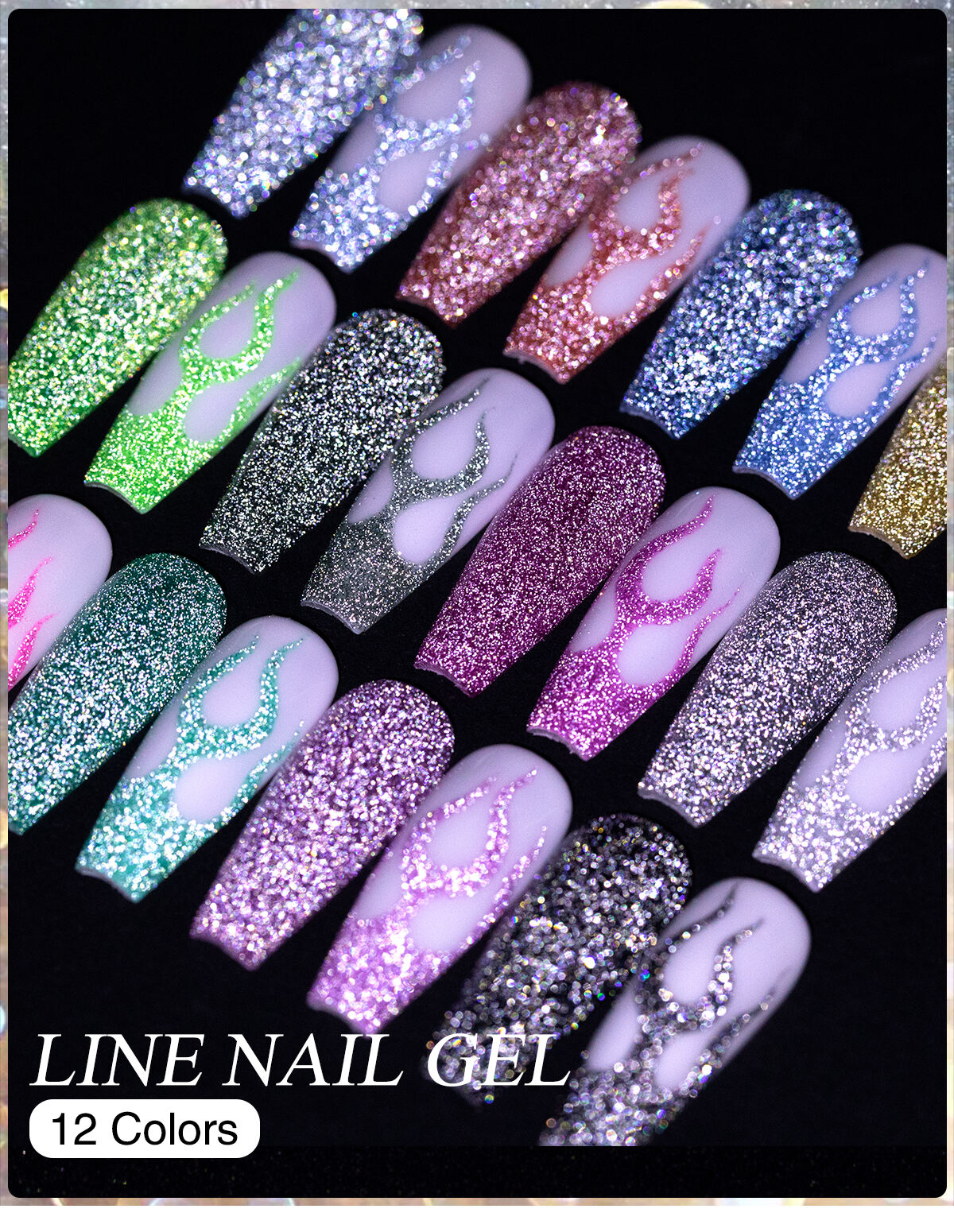 OEM private label nail art uv gel 12 colors set platinum reflective pastel neon colors liner gel painting gel art liner details