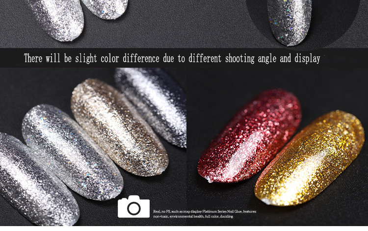 Oem Nails Art Shiny Platinum Gel Varnish Lacquer Semi Permanent Glitter Colors Uv Led Gel Polish factory