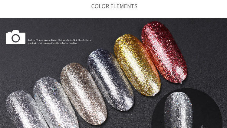 Oem Nails Art Shiny Platinum Gel Varnish Lacquer Semi Permanent Glitter Colors Uv Led Gel Polish manufacture