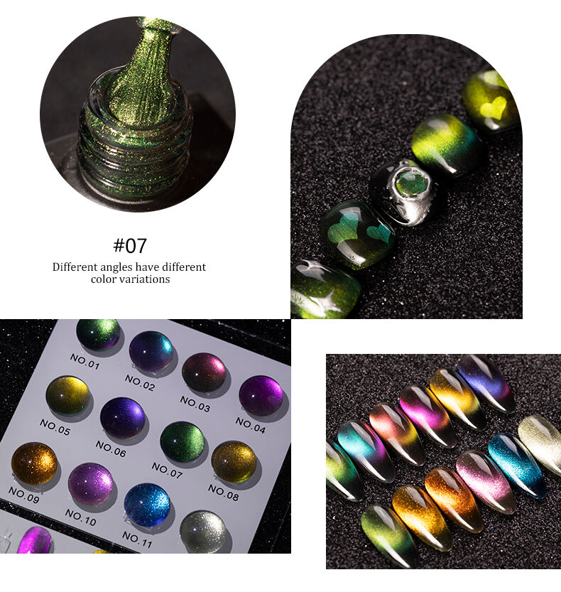 OEM 15ml Rainbow Cat Eye Gel Polish with Silver Sparkle 9D Magnetic and Holographic Effect  15g Wholesale Cat Eye Gel Polish factory