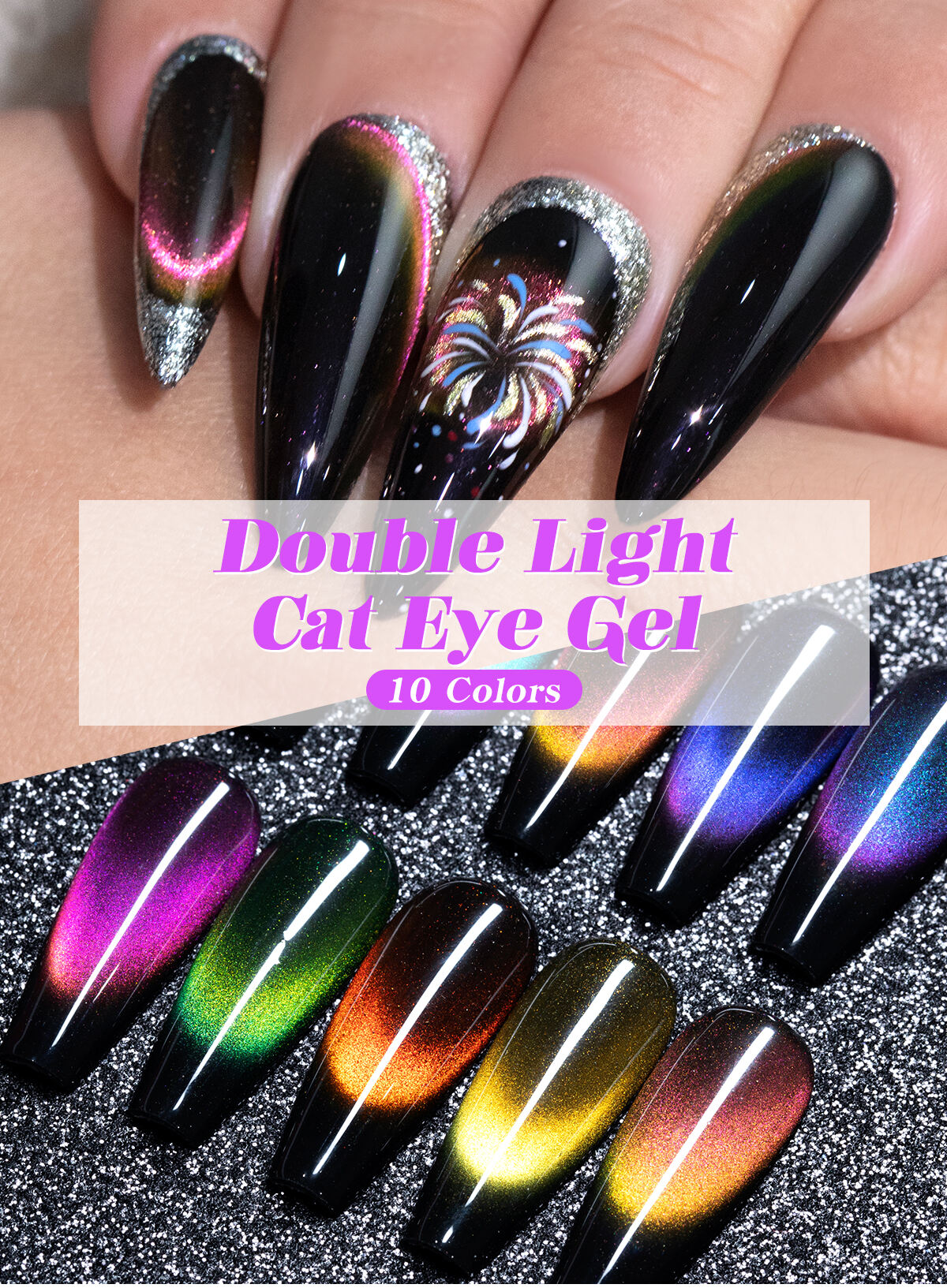 Glitter double light Cat Eye Gel Polish Magnet 9D Holographic Cat Eye Nail Gel Nail Art Magnetic UV Gel Polish details