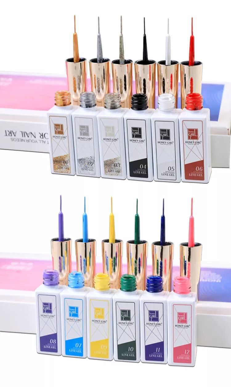 HONEY GIRL Hot Selling Gel Liner Nail Art Private Label Nail Supplies 12 Colors Liner Art Gel details