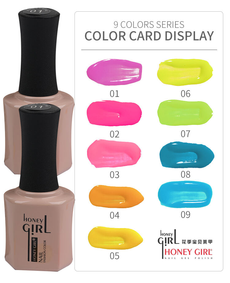 Bultuhang Fluorescent 9 na Kulay na Gel Nail Polish 15ml Ibabad Uv/led Gel Polish Supplier ng Nail Art