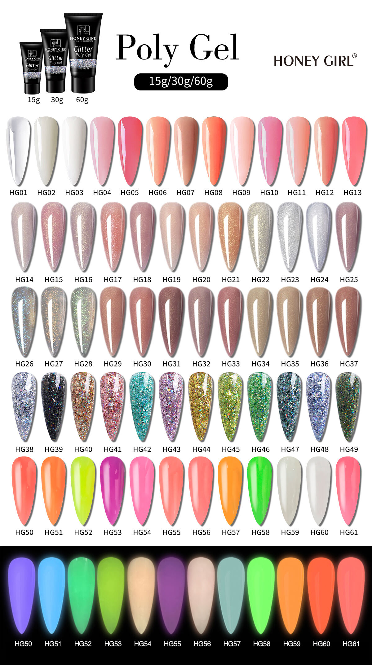 Wholesale Glitter Color Acrygel Private Label UV Gel Polish Acrylic Nail Extension Poly Gel Soft Solid Gel supplier