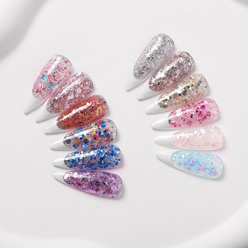 LOW MOQ OEM Shiny Laser Glitter Sequin Nail UV Solid Gel Bright Painting Design Manicure Accessories details