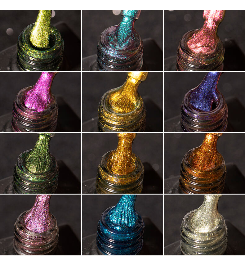 OEM 15ml Rainbow Cat Eye Gel Polish with Silver Sparkle 9D Magnetic and Holographic Effect  15g Wholesale Cat Eye Gel Polish factory