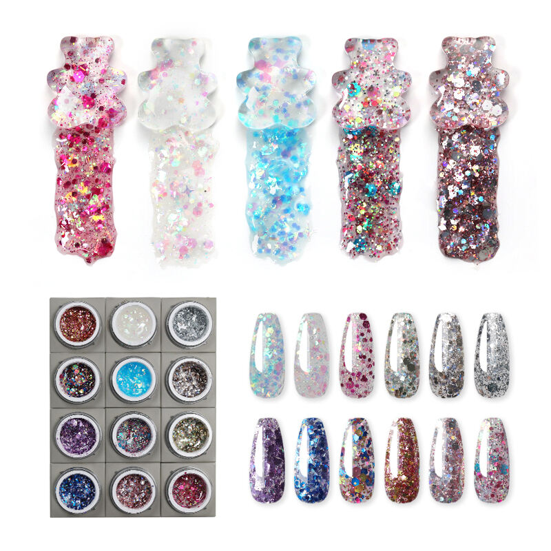 LOW MOQ OEM Shiny Laser Glitter Sequin Nail UV Solid Gel Bright Painting Design Manicure Accessories factory