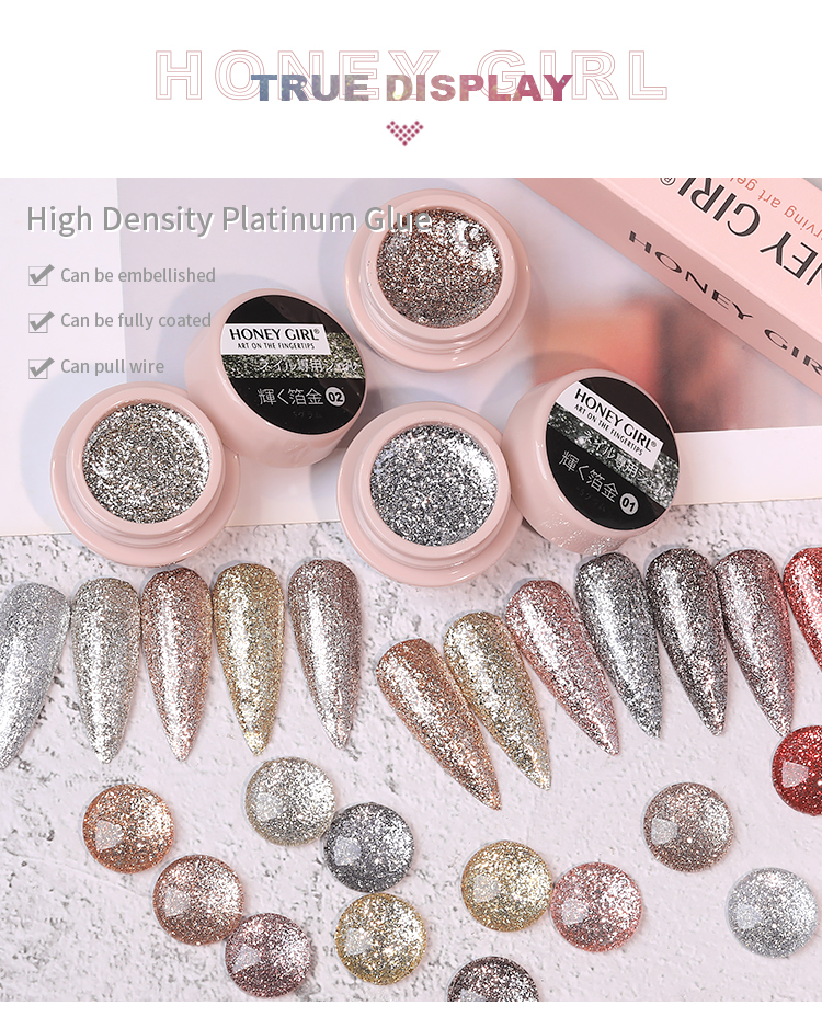 HONEY GIRL Nail Supplies 3D Glitter Platinum Gel Set Nail Art Emboss Painting Gel Nail Polish manufacture