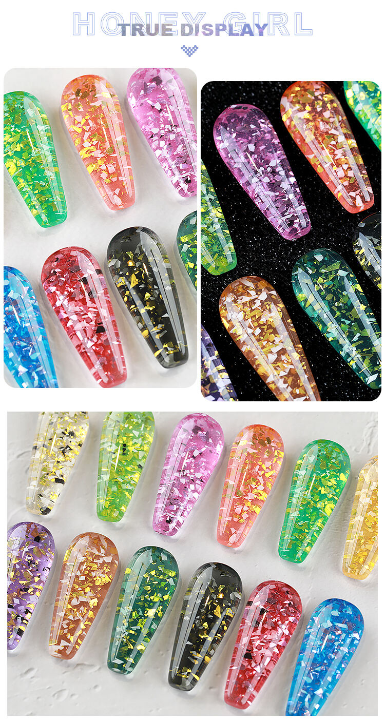 HONEY GIRL New Arrival Platinum Big Sequin Star Color UV Gel Polish Glitter metal Nail Gel  Disco Gel manufacture