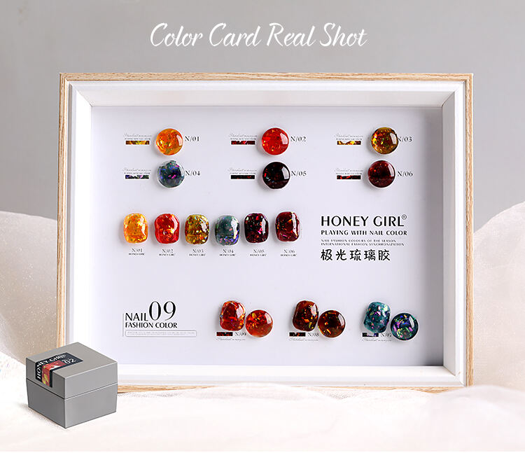 HONEY GIRL OEM Translucent Glass Gel Polish Aurora Amber Sequin Glitter Nail Polish supplier