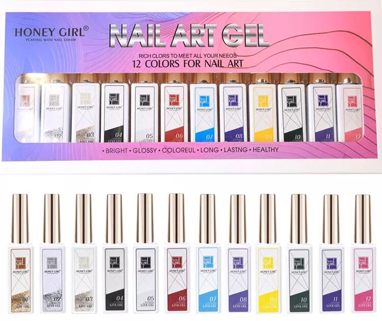 HONEY GIRL Hot Selling Gel Liner Nail Art Private Label Nail Supplies 12 Colors Liner Art Gel factory