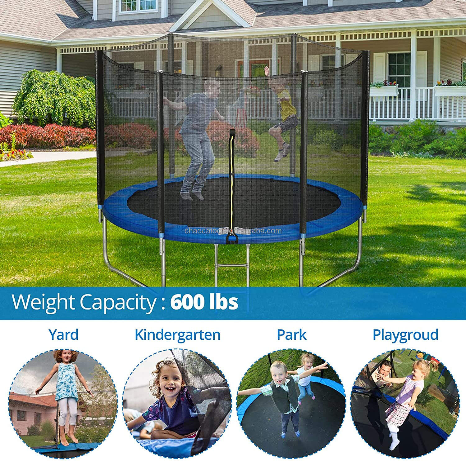 product iunnds 12ft 6 8 children  adults outdoor backyard trampoline kids recreational trampolines with safety enclosure net-4