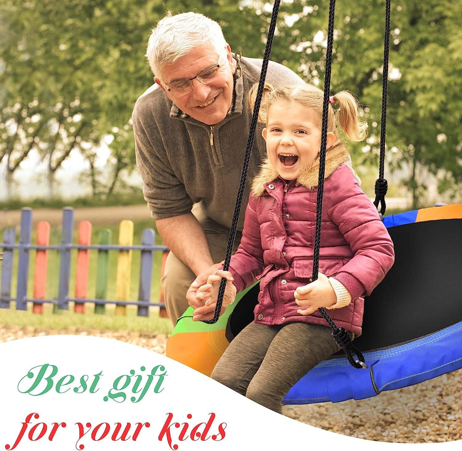 product iunnds 40 inch saucer tree swing outdoor adjustable flying saucer swing for kids large round tire swings-9