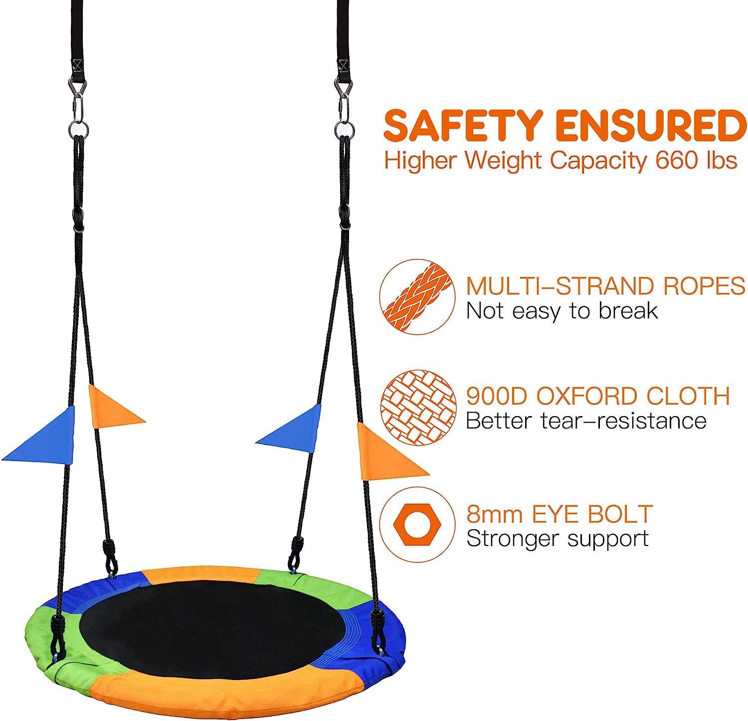 product iunnds 40 inch saucer tree swing outdoor adjustable flying saucer swing for kids large round tire swings-10