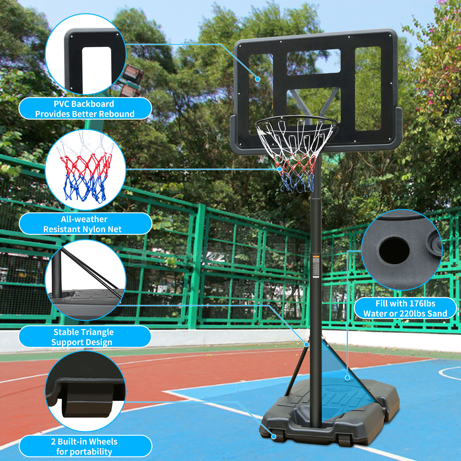 product iunnds youth height adjustable basketball hoop outdoorbasketball goal with 44 backboard portable basketball goal system-5