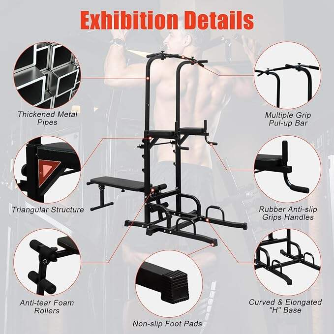 product iunnds multifunctional power tower adjustable height gym fitness strength training equipment metal dip station pull bar for arm-6