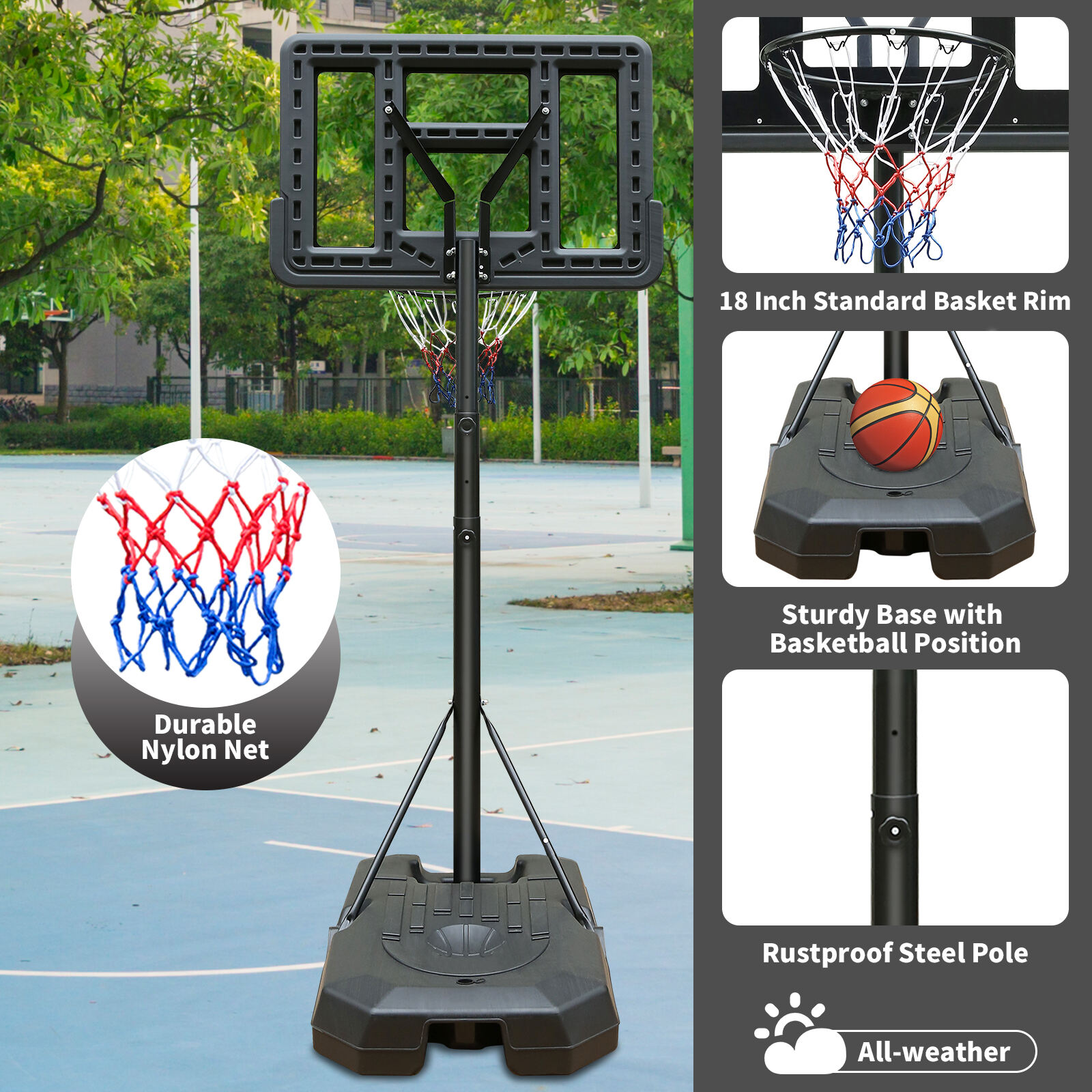 product iunnds youth height adjustable basketball hoop outdoorbasketball goal with 44 backboard portable basketball goal system-6