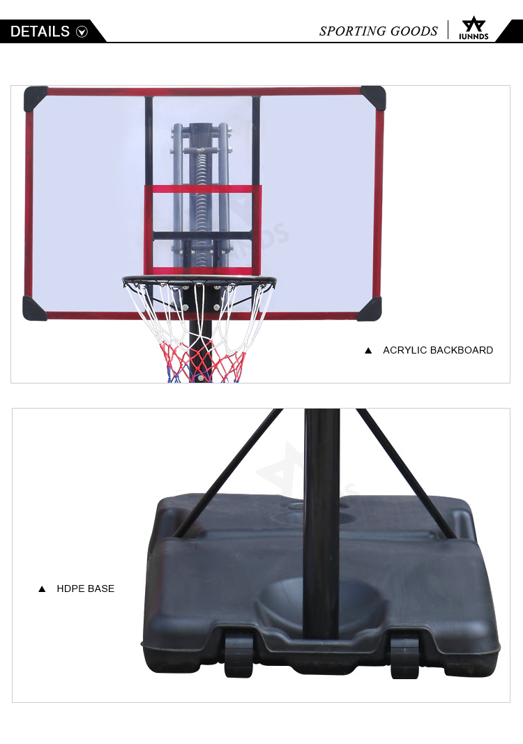 product high quality portable acrylic backyard adjustable 10tf basketball net goal stand rim-5