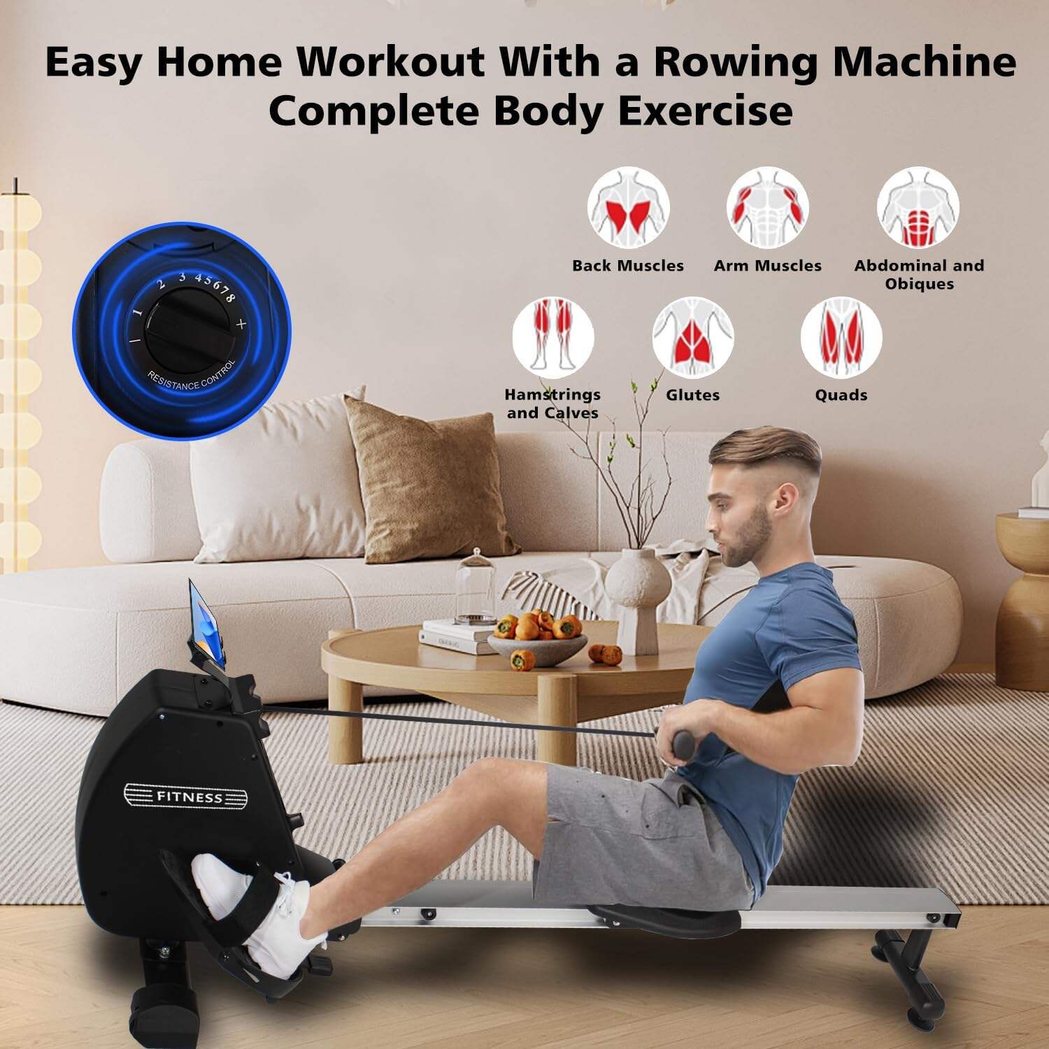 product iunnds high quality indoor seated rowing machine smooth and stable wind for low impact exercise-7