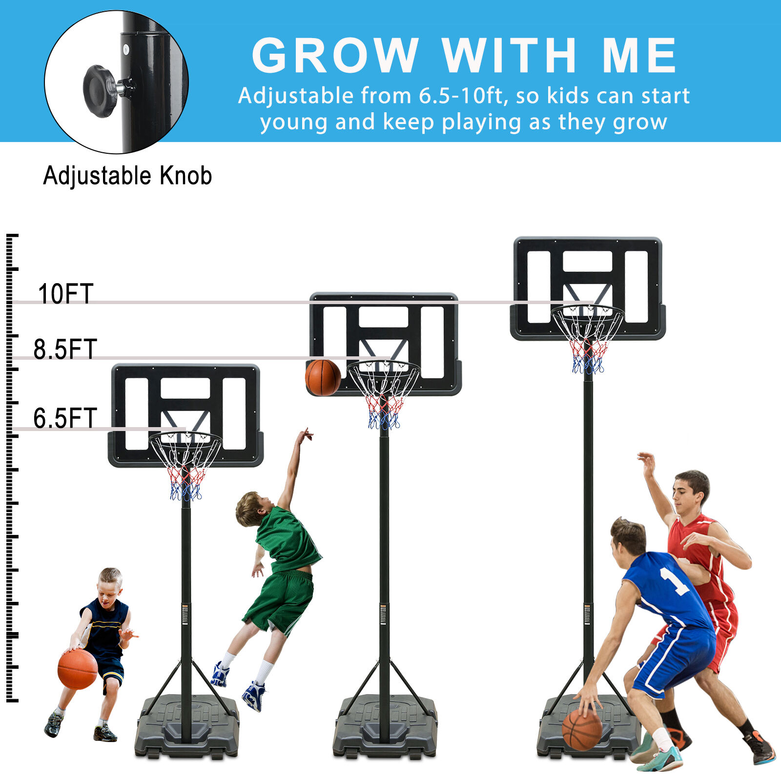 product iunnds youth height adjustable basketball hoop outdoorbasketball goal with 44 backboard portable basketball goal system-7