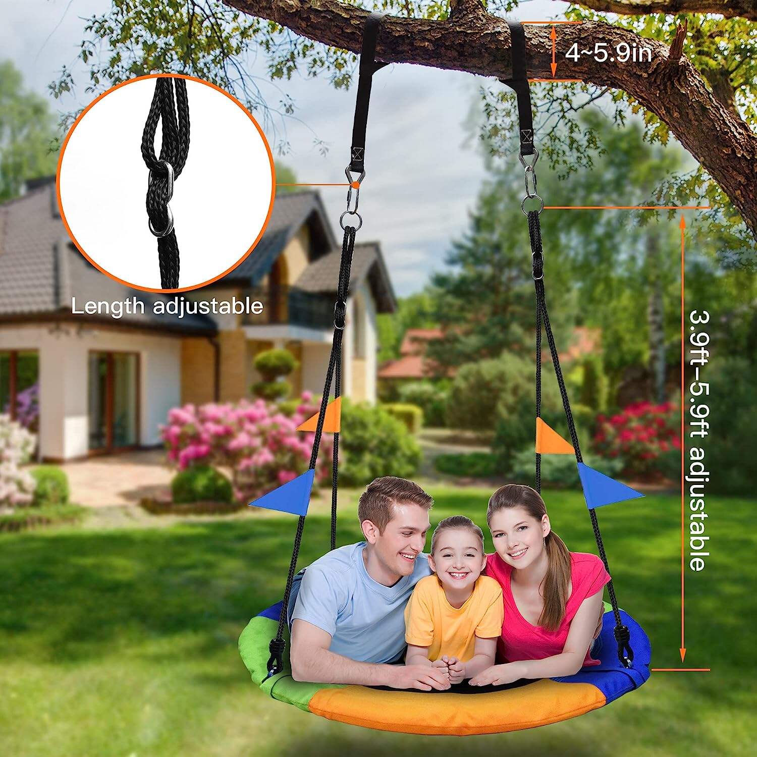 product iunnds 40 inch saucer tree swing outdoor adjustable flying saucer swing for kids large round tire swings-8