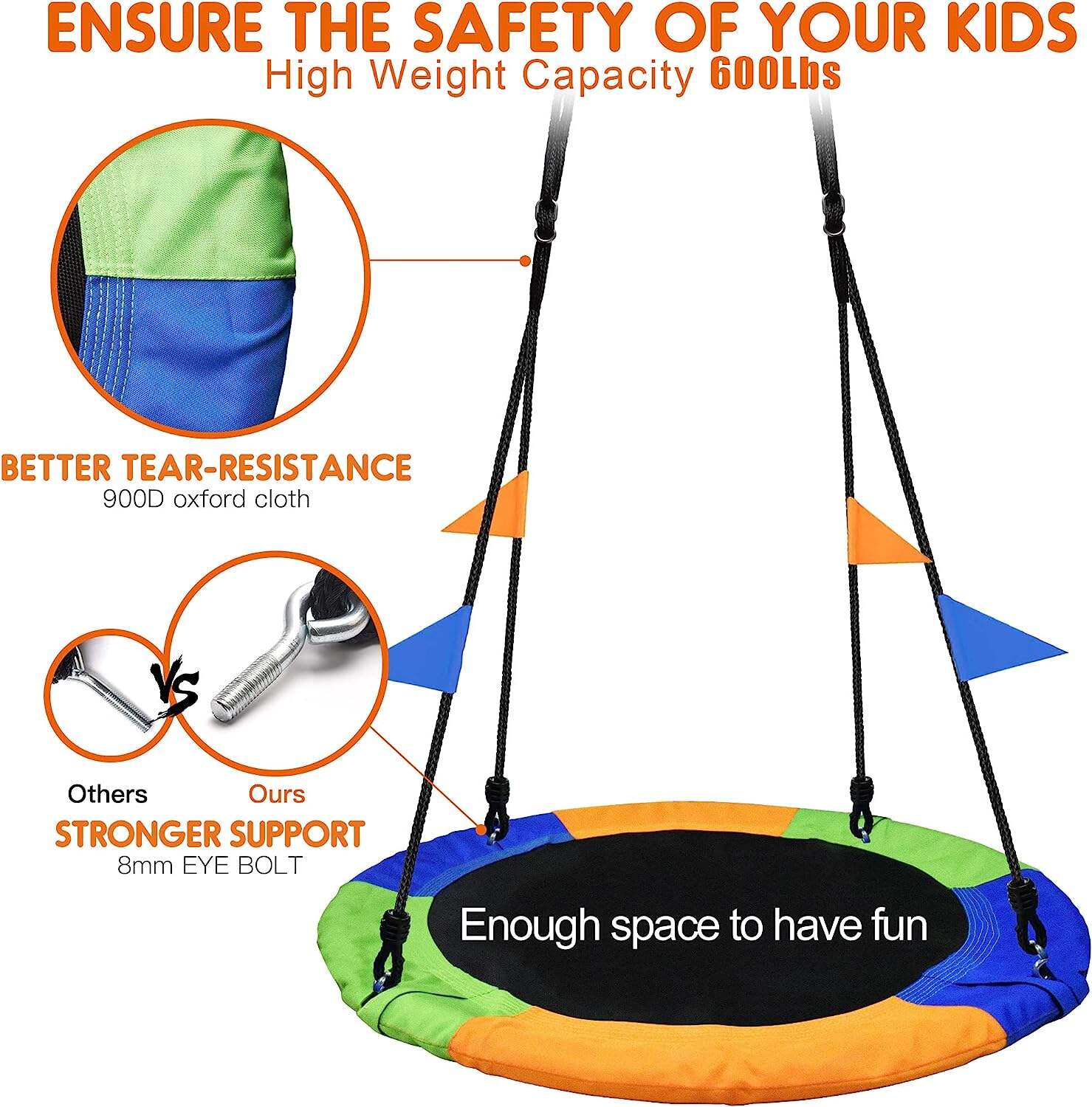 product iunnds 40 inch saucer tree swing outdoor adjustable flying saucer swing for kids large round tire swings-5