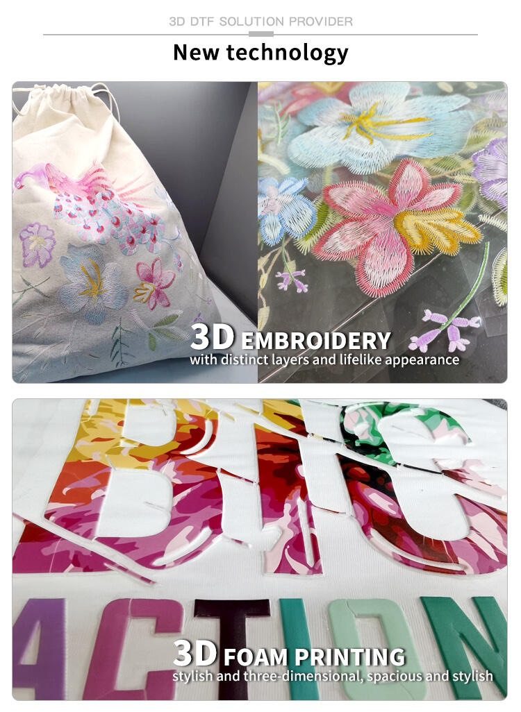 High Speed A1 60cm DTF Printing Machine Cmykw DTF Uv Roll to Roll Textile T-shirt Printer With 3D Embroidery Effect factory