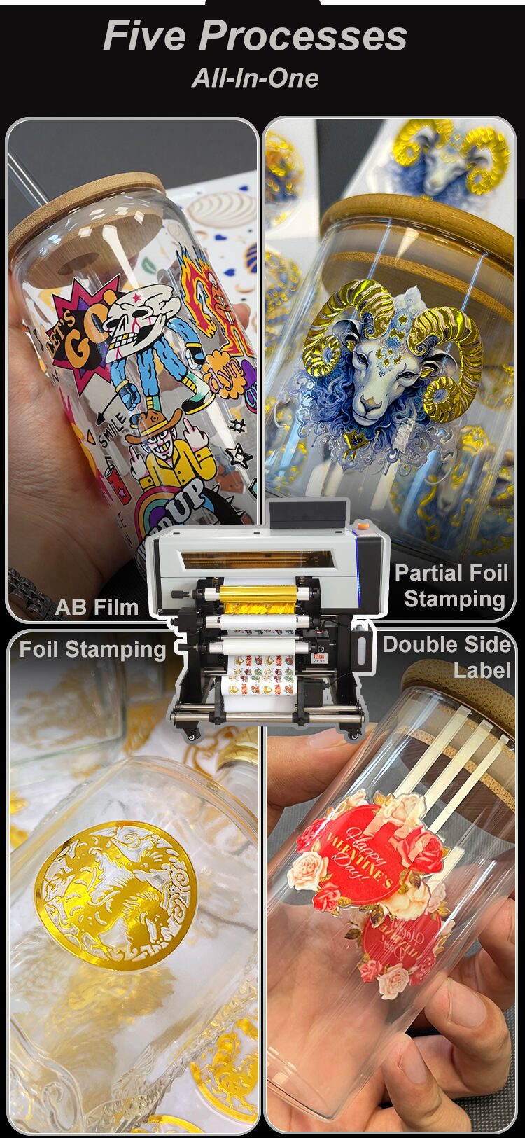 Dtf Uv Printer Roll to Roll A2 Size Auto Laminator Print AB Film Labels Stickers Logos for Any Hard Object Surface factory