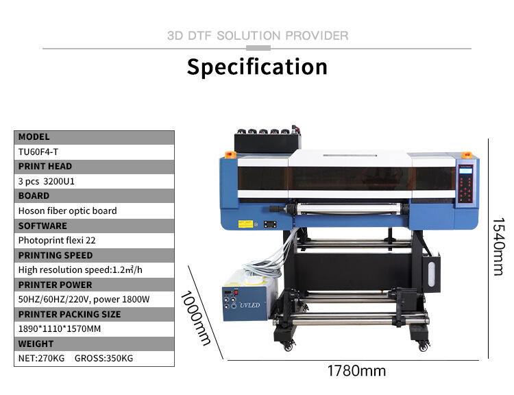 High Speed A1 60cm DTF Printing Machine Cmykw DTF Uv Roll to Roll Textile T-shirt Printer With 3D Embroidery Effect manufacture