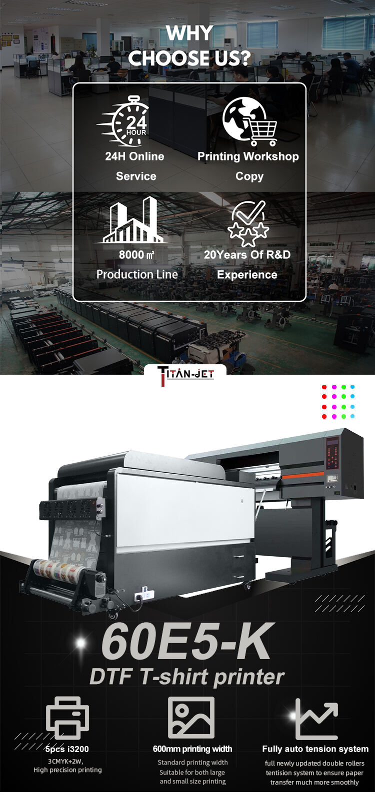 T Shirt Textile Printing Machine DTF Printer With 5 Pcs I3200 Print Heads Pigment Ink Titanjet Digital DTF Printer Equipment factory