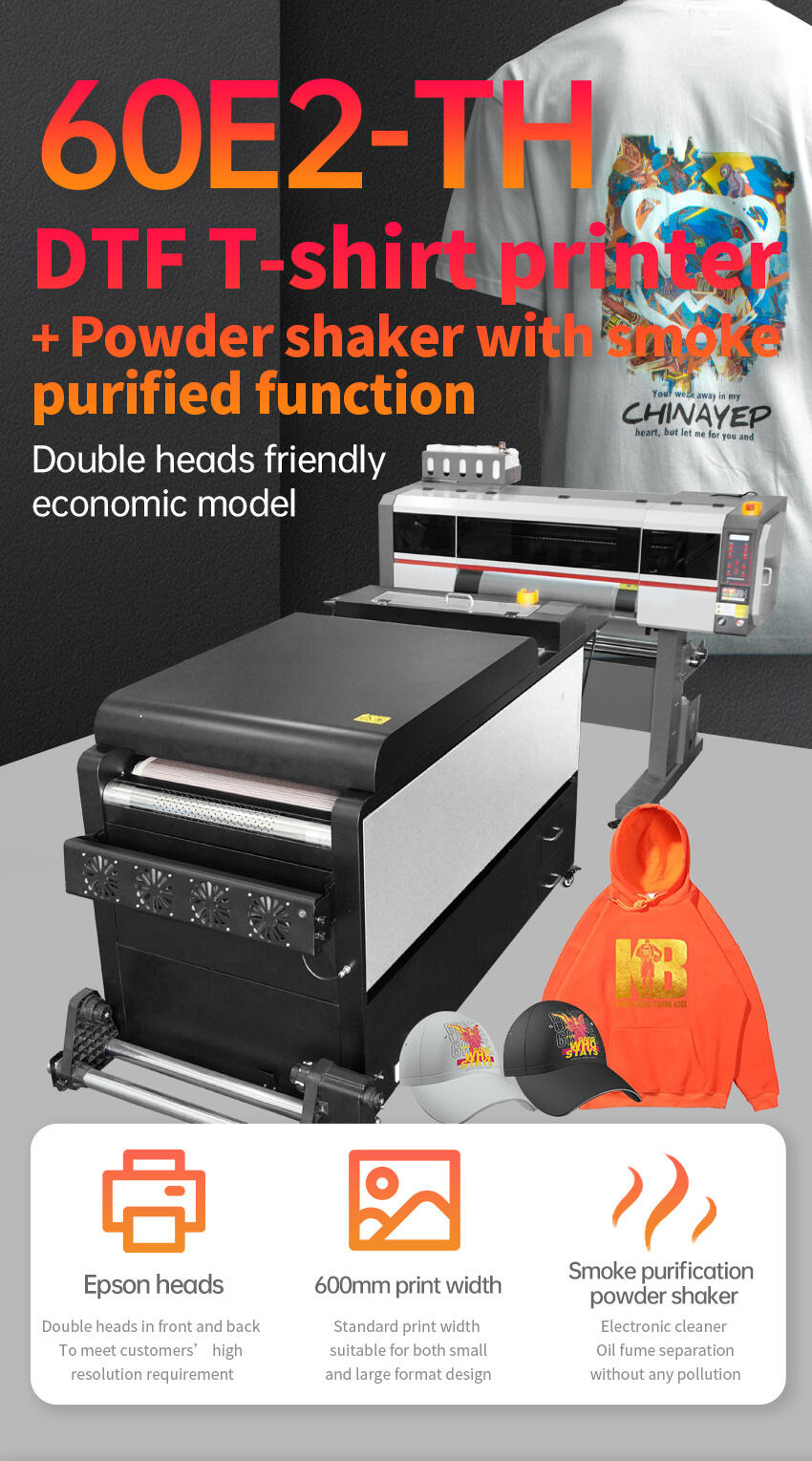 TitanJet Wide Application 2pcs I3200 Heads 60CM DTF Printer T Shirt Machine Printing Pet Film With Auto Powder Shaking factory