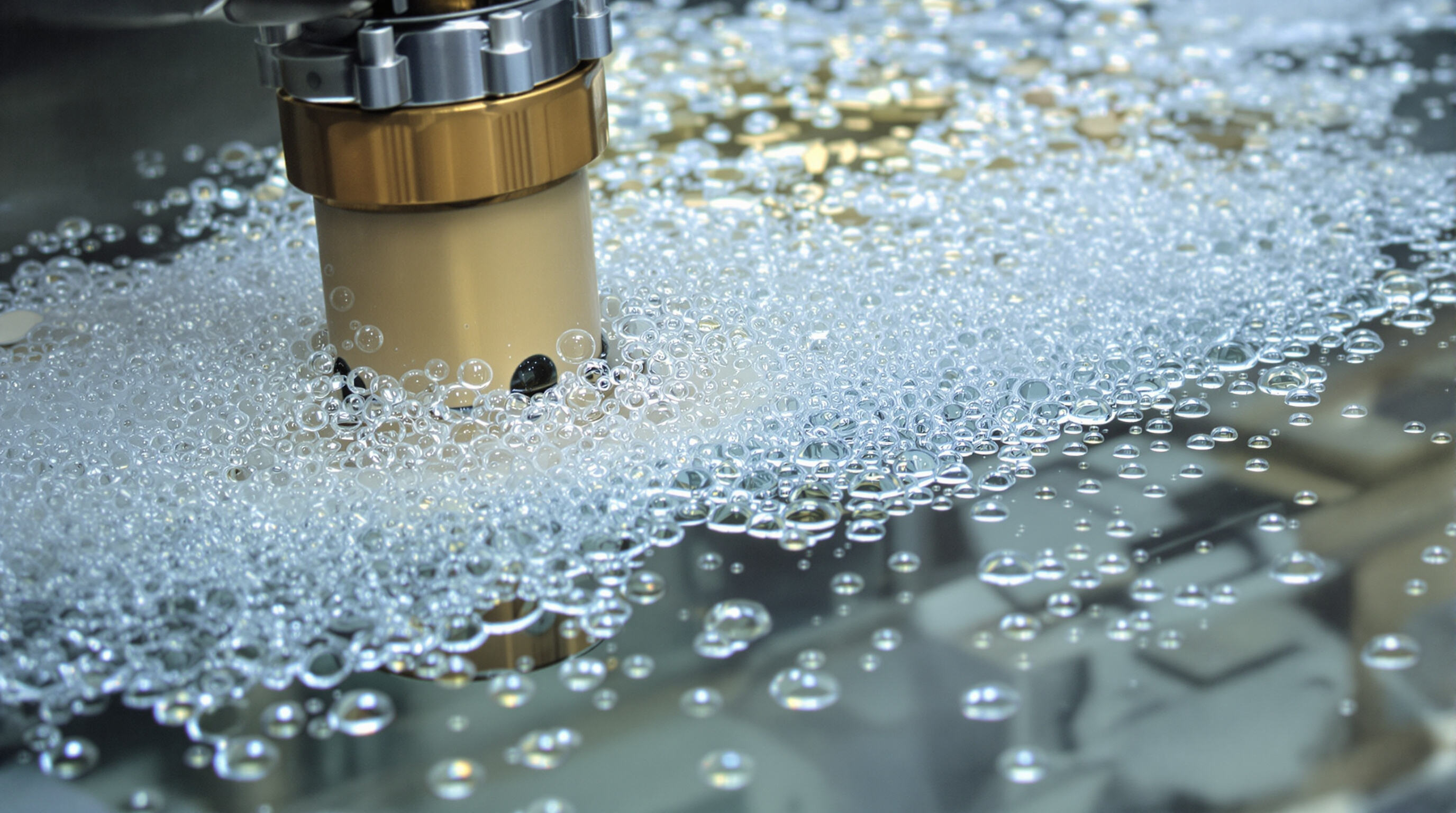 Industrial ultrasonic cleaning tank with cavitation bubbles cleansing delicate submerged components