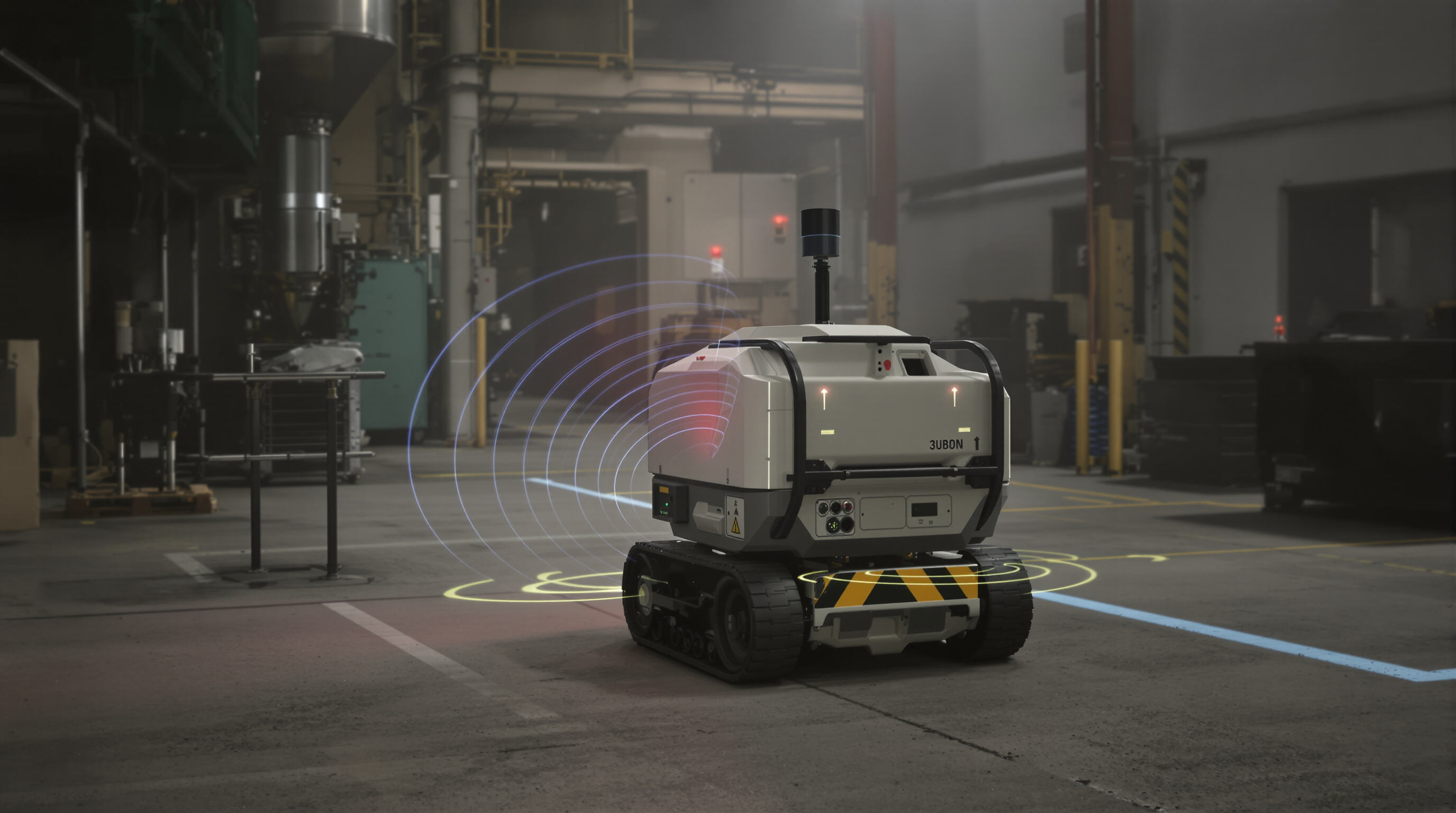 Automated vehicle with ultrasonic sensors detecting obstacles in a dusty warehouse environment
