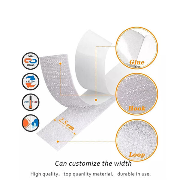 Reliable white hook and loop tape with strong adhesive backing